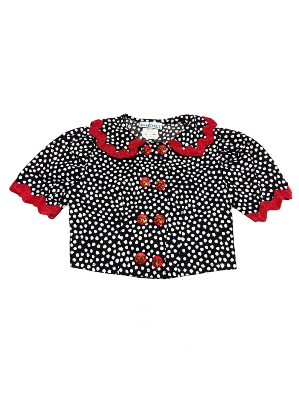 My Michelle Black and White Polka Dot Top with Pink Stitch Detail Size XXS